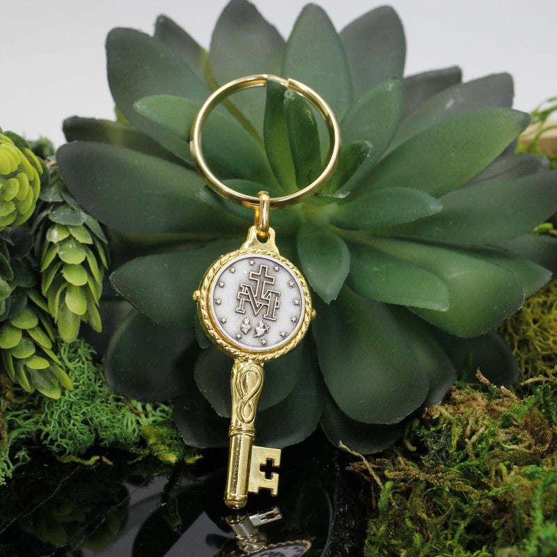 Two-Sided Saint Virgin Mary Keychains || Gold Plated Metal-Nature's Treasures