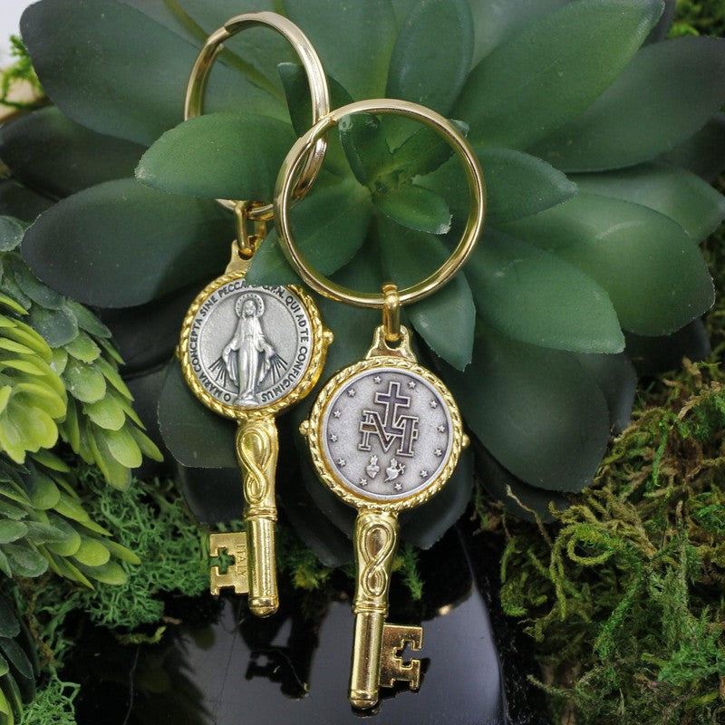 Two-Sided Saint Virgin Mary Keychains || Gold Plated Metal-Nature's Treasures
