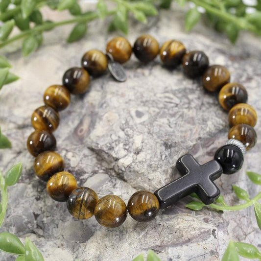 Unisex 10 MM Power Bracelet With Cross-Nature's Treasures