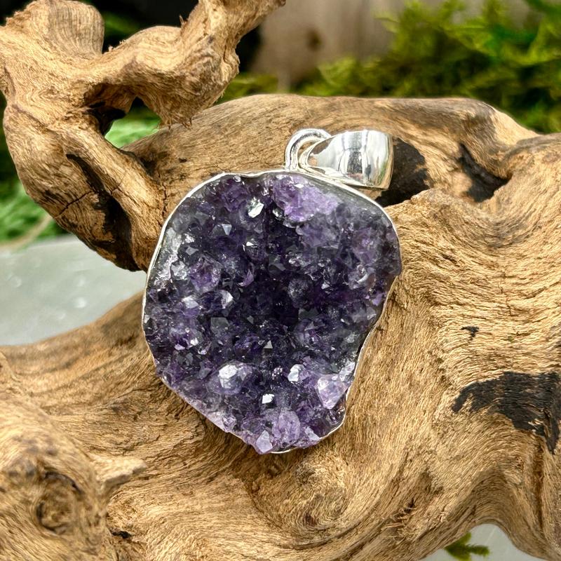 Unisex Amethyst Cluster Pendants || .925 Sterling Silver-Nature's Treasures