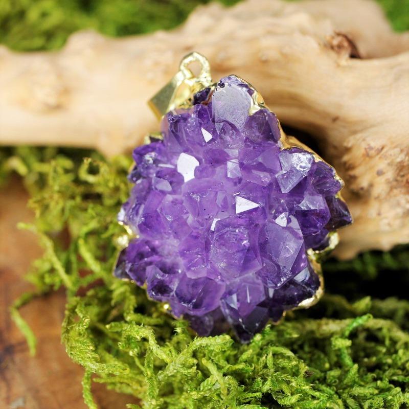 Unisex Amethyst Cluster Plated Pendants-Nature's Treasures