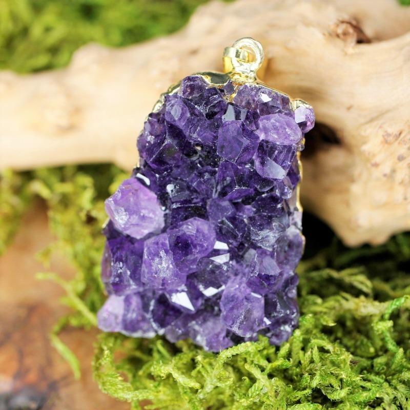 Unisex Amethyst Cluster Plated Pendants-Nature's Treasures