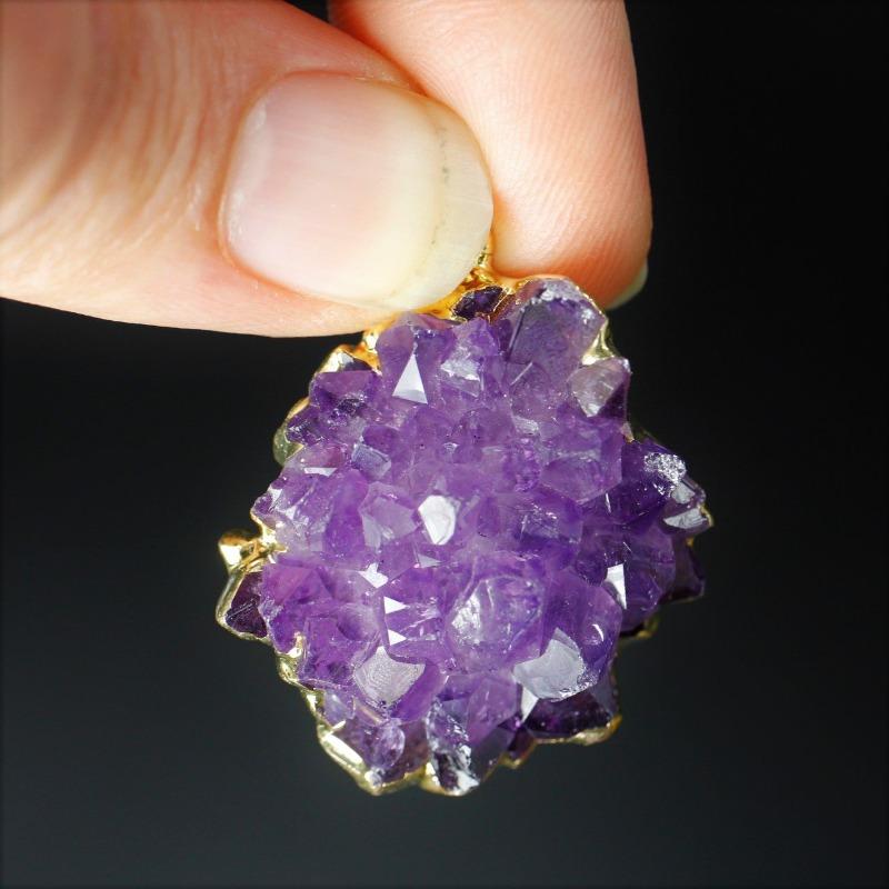 Unisex Amethyst Cluster Plated Pendants-Nature's Treasures