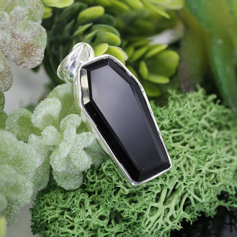 Unisex Black Onyx Coffin Pendants || .925 Sterling Silver