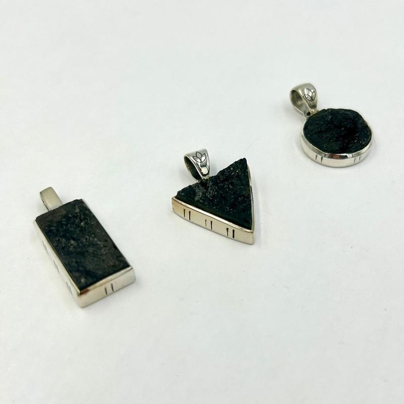 Unisex Black Tourmaline Rough Pendants || .925 Sterling Silver