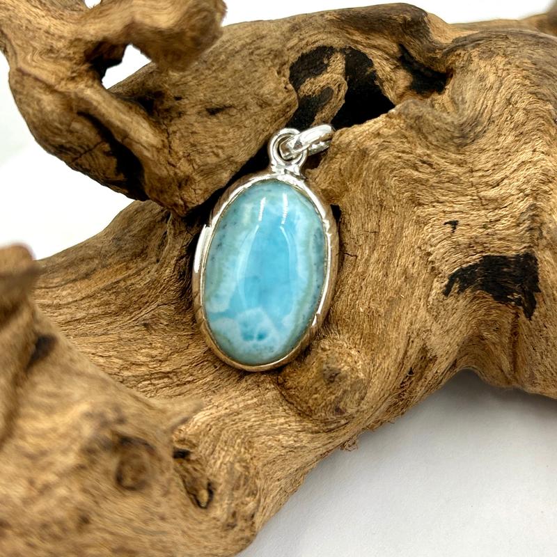 Unisex Blue Larimar Oval Pendants || .925 Sterling Silver-Nature's Treasures
