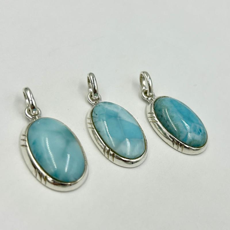Unisex Blue Larimar Oval Pendants || .925 Sterling Silver-Nature's Treasures