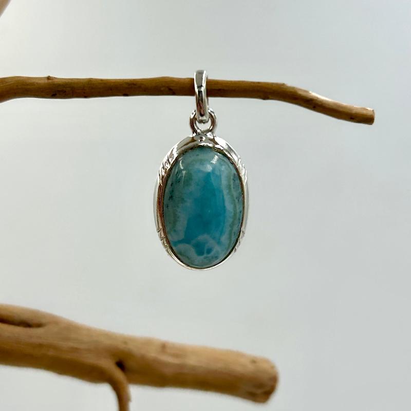 Unisex Blue Larimar Oval Pendants || .925 Sterling Silver-Nature's Treasures