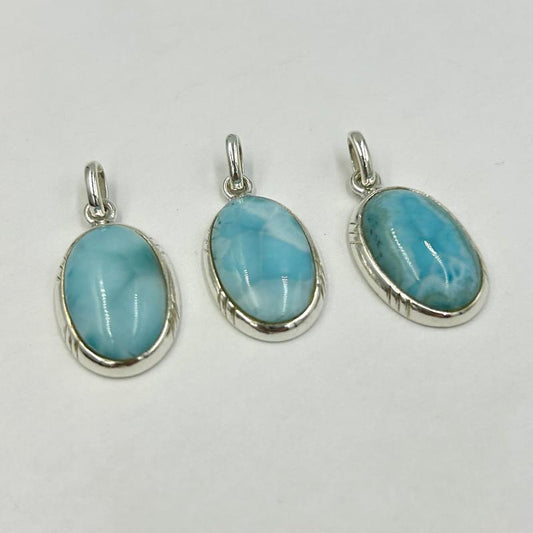 Unisex Blue Larimar Oval Pendants || .925 Sterling Silver-Nature's Treasures