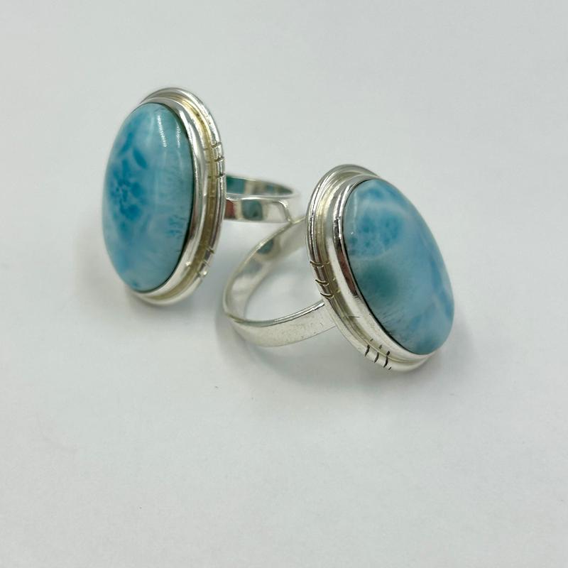 Unisex Blue Larimar Oval Rings || .925 Sterling Silver-Nature's Treasures