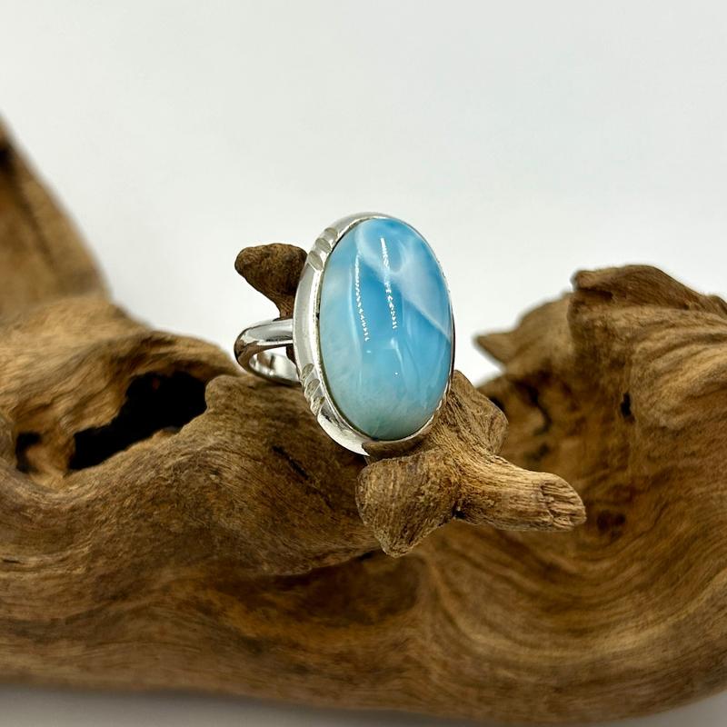 Unisex Blue Larimar Oval Rings || .925 Sterling Silver-Nature's Treasures