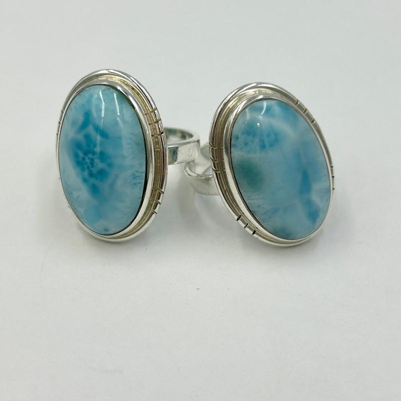 Unisex Blue Larimar Oval Rings || .925 Sterling Silver-Nature's Treasures