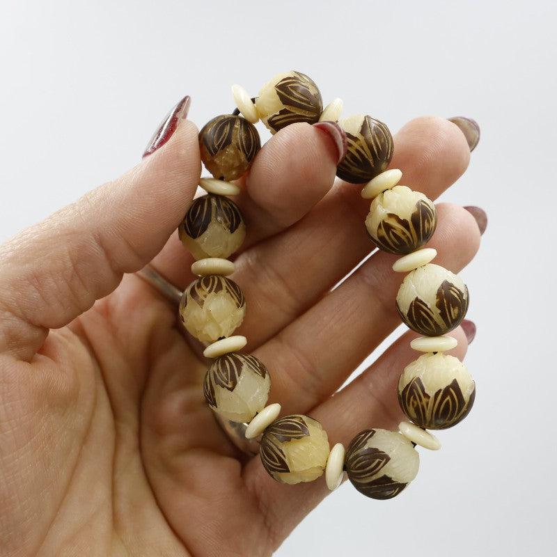 Unisex Bodhi Seed Carved Lotus Flower Bracelet-Nature's Treasures