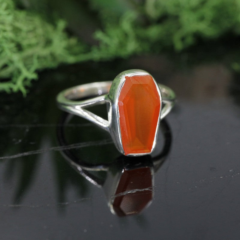 Unisex Carnelian Coffin Rings || .925 Sterling Silver-Nature's Treasures