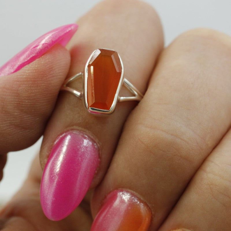 Unisex Carnelian Coffin Rings || .925 Sterling Silver-Nature's Treasures