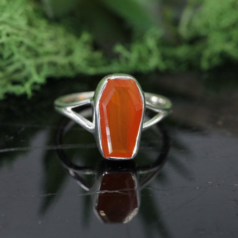 Unisex Carnelian Coffin Rings || .925 Sterling Silver-Nature's Treasures