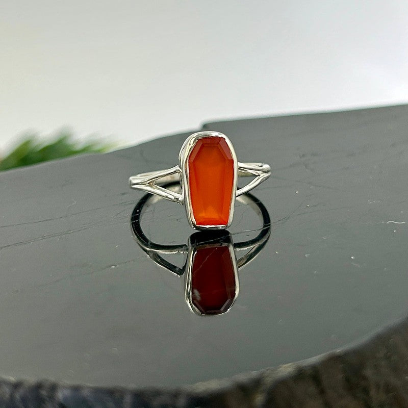 Unisex Carnelian Coffin Rings || .925 Sterling Silver-Nature's Treasures