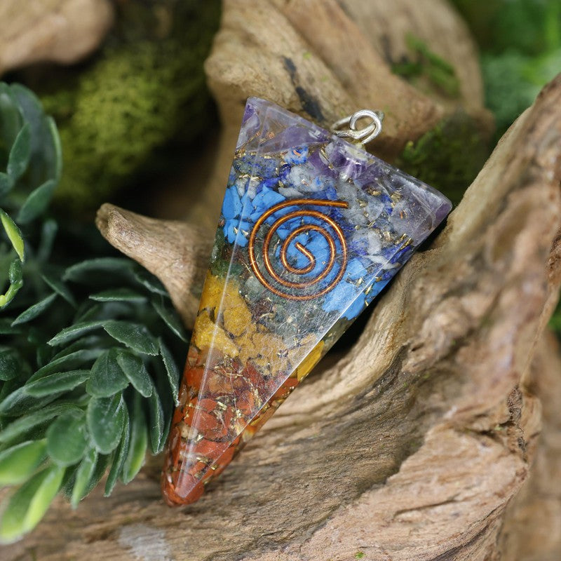 Unisex Chakra Orgonite Pendant w/ Copper Spiral