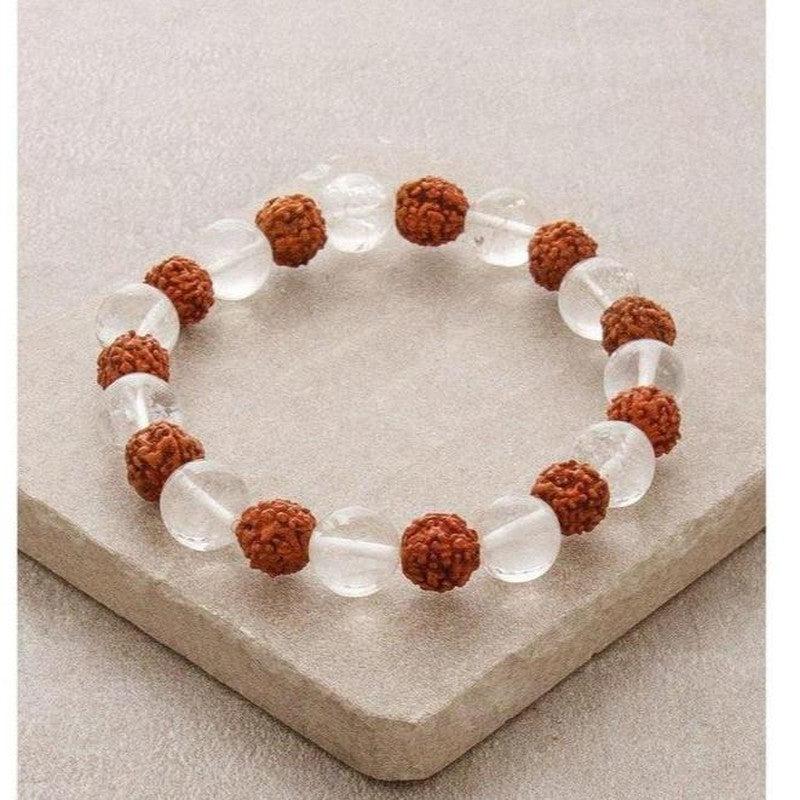 Unisex Clear Quartz With Rudraksha Seed Beads Bracelet-Nature's Treasures