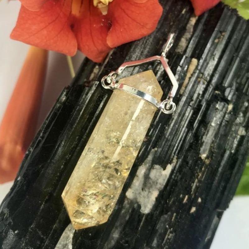 Unisex Double Terminated Citrine Point Pendant