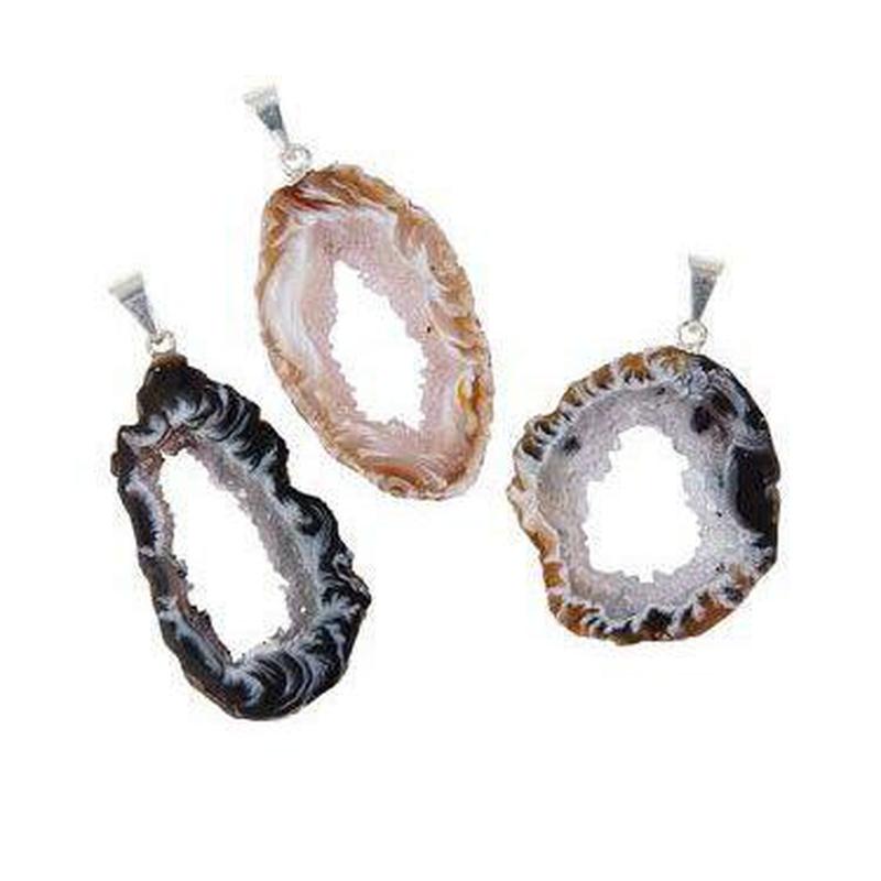 Unisex Druzy Geode Agate Slice Pendants w/ Gemstone point-Nature's Treasures