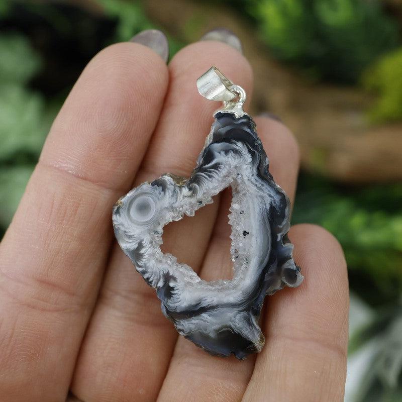 Unisex Druzy Geode Agate Slice Pendants w/ Gemstone point-Nature's Treasures