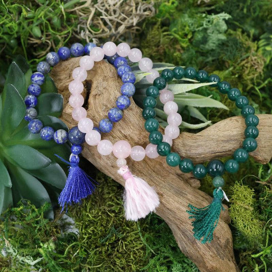 Unisex Gemstone Mala Bracelet With Tassel-Nature's Treasures