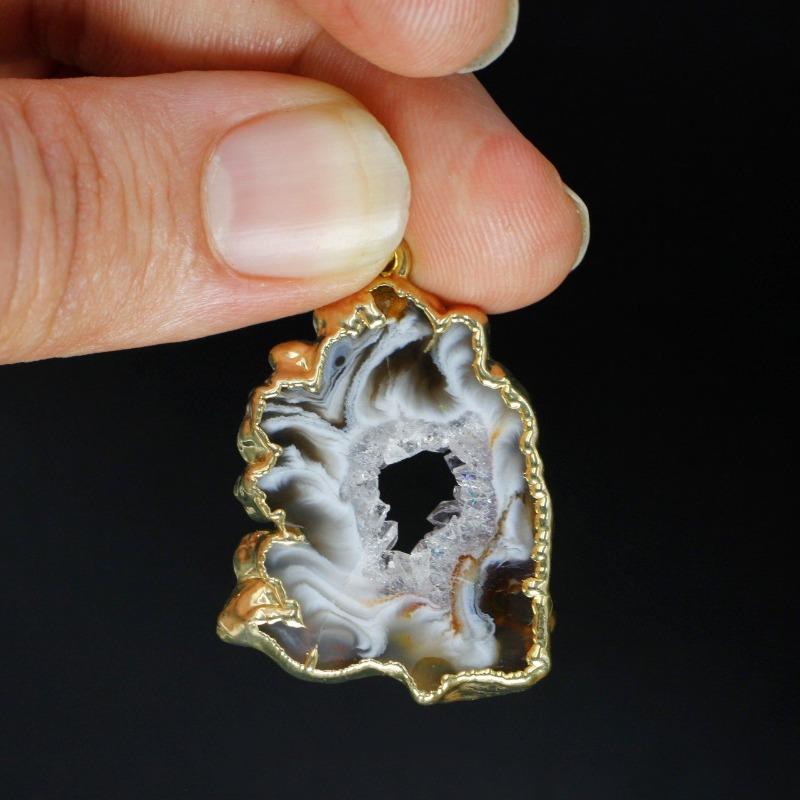 Unisex Geode Agate Slice Plated Pendants-Nature's Treasures