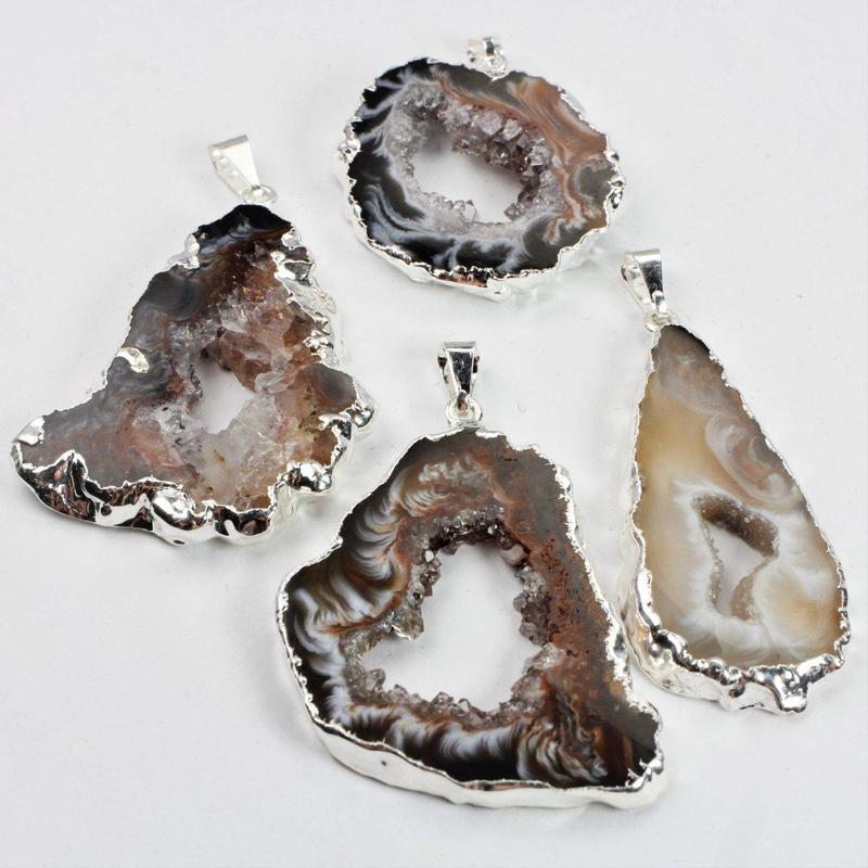 Unisex Geode Agate Slice Plated Pendants-Nature's Treasures