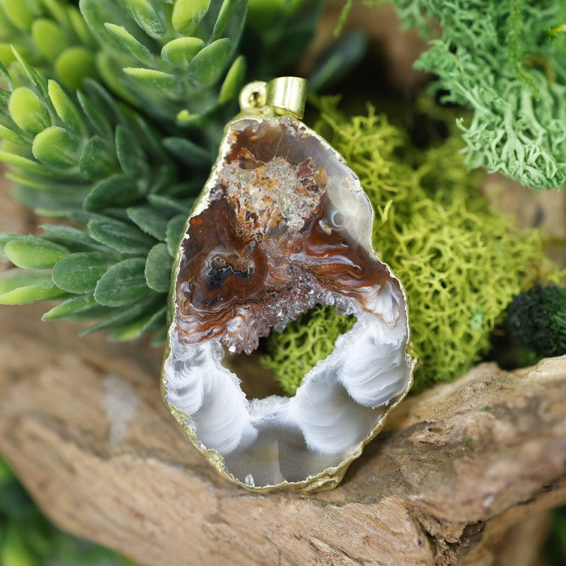 Unisex Geode Agate Slice Plated Pendants-Nature's Treasures