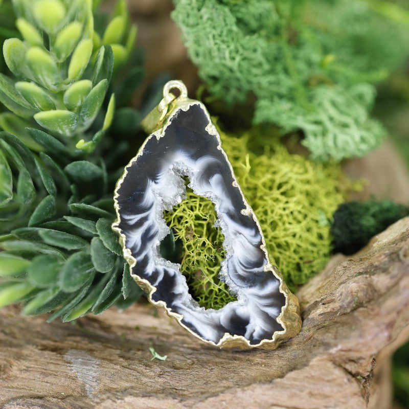 Unisex Geode Agate Slice Plated Pendants-Nature's Treasures