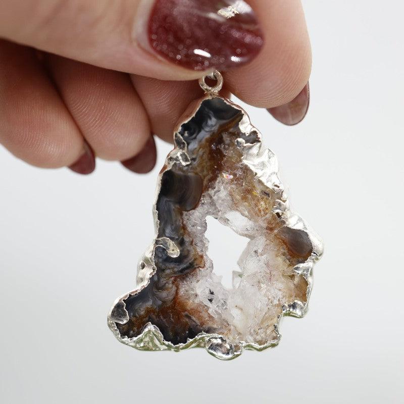 Unisex Geode Agate Slice Plated Pendants-Nature's Treasures