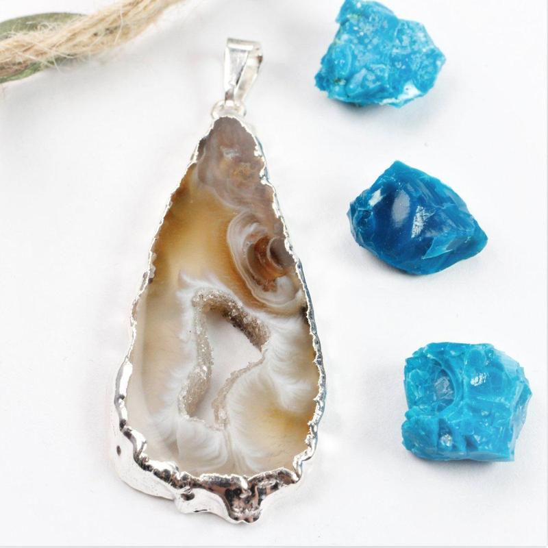 Unisex Geode Agate Slice Plated Pendants-Nature's Treasures