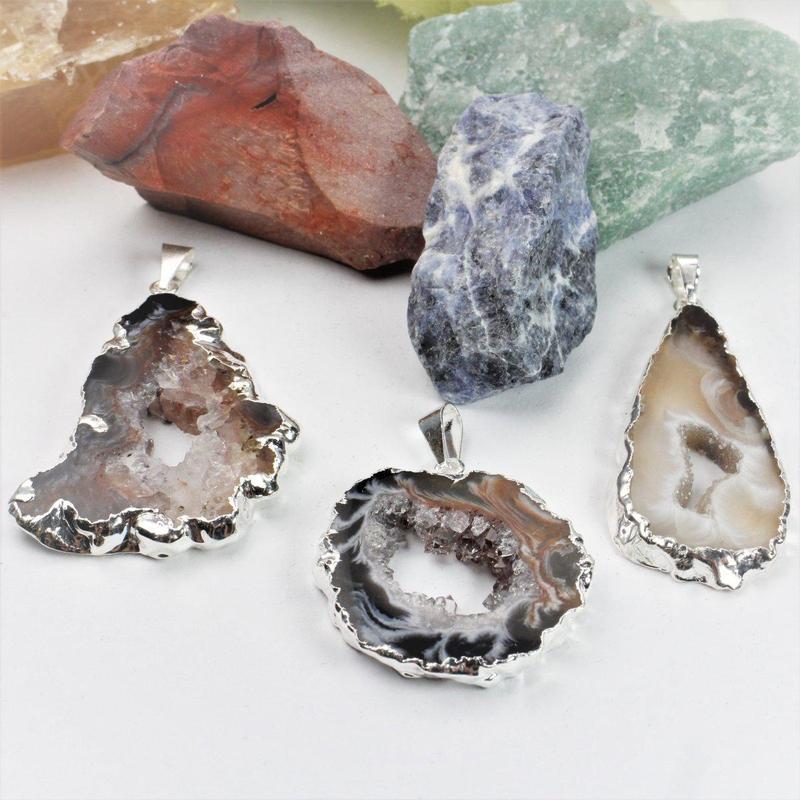 Unisex Geode Agate Slice Plated Pendants-Nature's Treasures