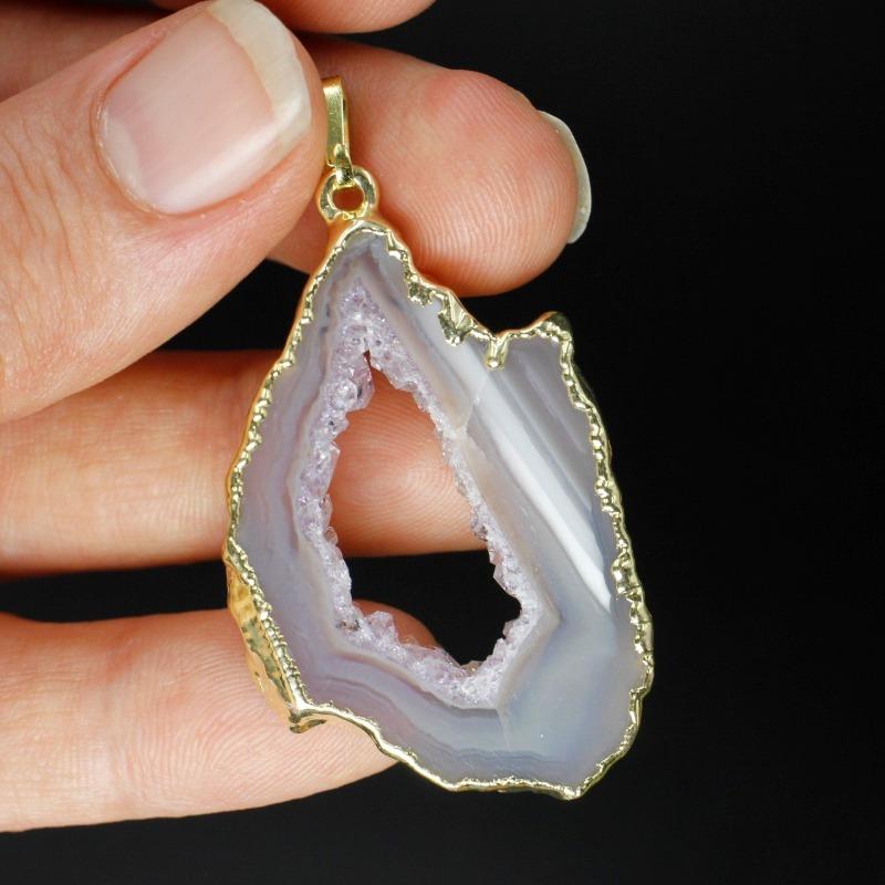 Unisex Geode Agate Slice Plated Pendants-Nature's Treasures