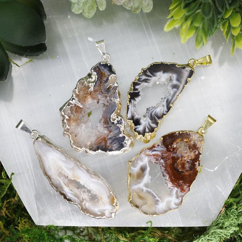 Unisex Geode Agate Slice Plated Pendants-Nature's Treasures