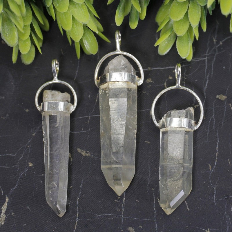 Unisex Lemurian Quartz Point Pendant || .925 Sterling Silver-Nature's Treasures