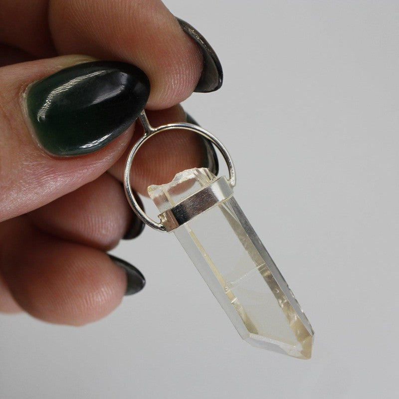 Unisex Lemurian Quartz Point Pendant || .925 Sterling Silver-Nature's Treasures