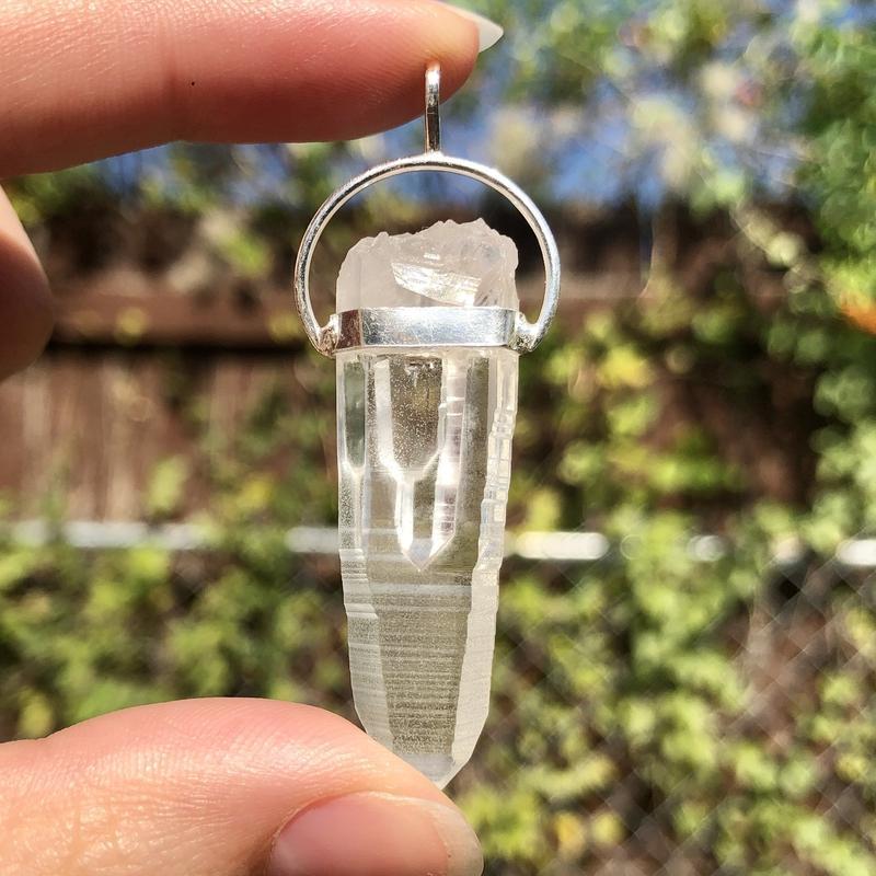 Unisex Lemurian Quartz Point Pendant || .925 Sterling Silver-Nature's Treasures