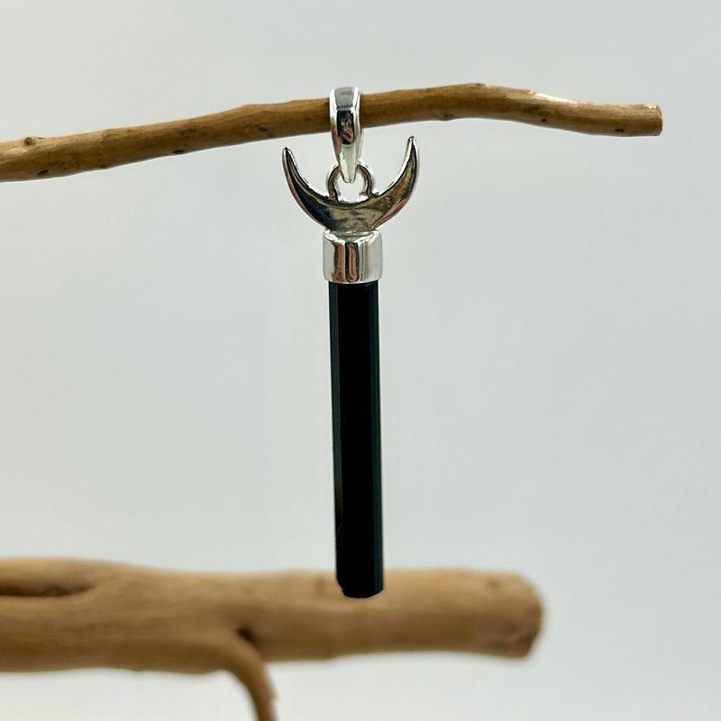 Unisex Moon Crescent Black Tourmaline Pendants || .925 Sterling Silver-Nature's Treasures