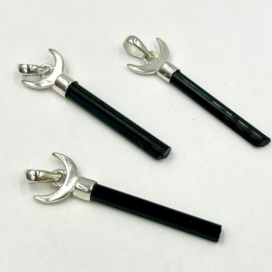 Unisex Moon Crescent Black Tourmaline Pendants || .925 Sterling Silver-Nature's Treasures