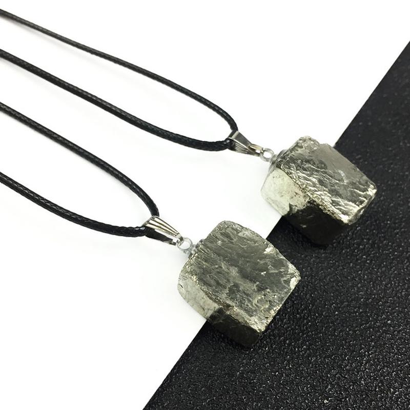 Unisex Natural Rough Pyrite Square Pendants-Nature's Treasures