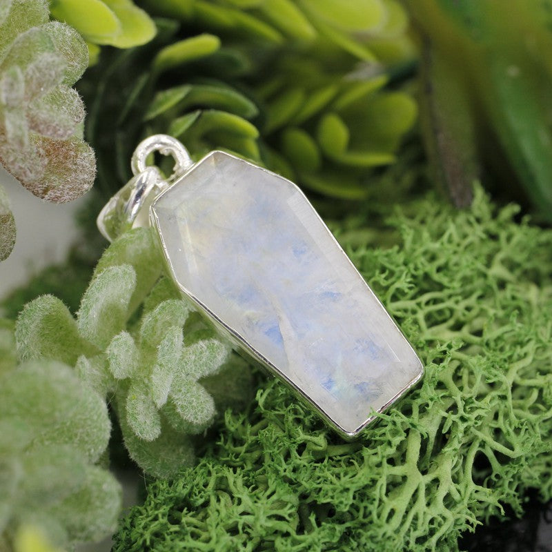 Unisex Rainbow Moonstone Coffin Pendants || .925 Sterling Silver-Nature's Treasures