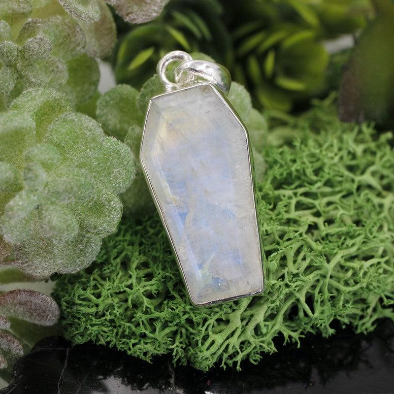 Unisex Rainbow Moonstone Coffin Pendants || .925 Sterling Silver-Nature's Treasures