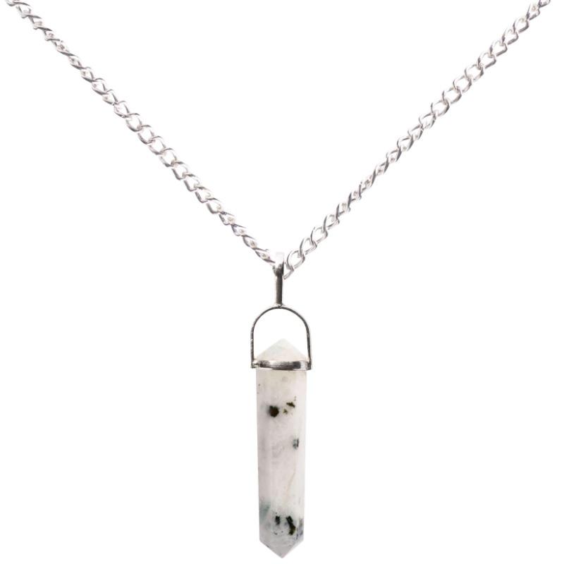 Unisex Rainbow Moonstone Double Terminated Pendant || .925 Sterling Silver