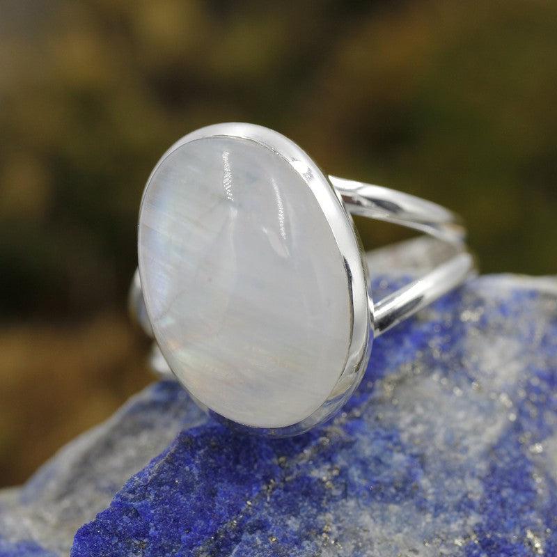 Unisex Rainbow Moonstone Rings || .925 Sterling Silver-Nature's Treasures