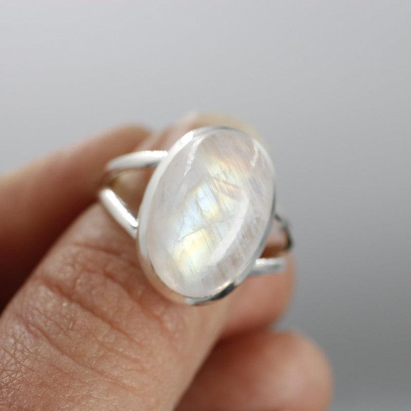 Unisex Rainbow Moonstone Rings || .925 Sterling Silver-Nature's Treasures