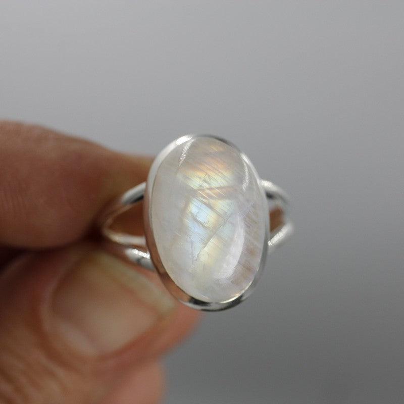 Unisex Rainbow Moonstone Rings || .925 Sterling Silver-Nature's Treasures