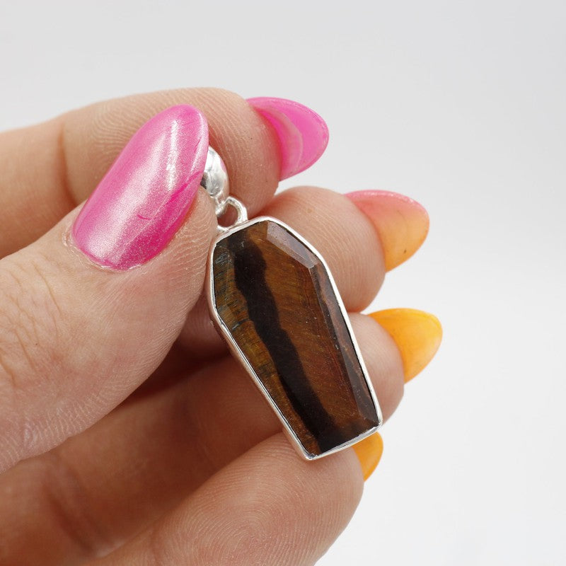 Unisex Red Tigers Eye Coffin Pendants || .925 Sterling Silver-Nature's Treasures