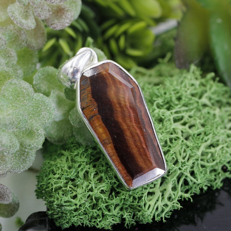 Unisex Red Tigers Eye Coffin Pendants || .925 Sterling Silver-Nature's Treasures